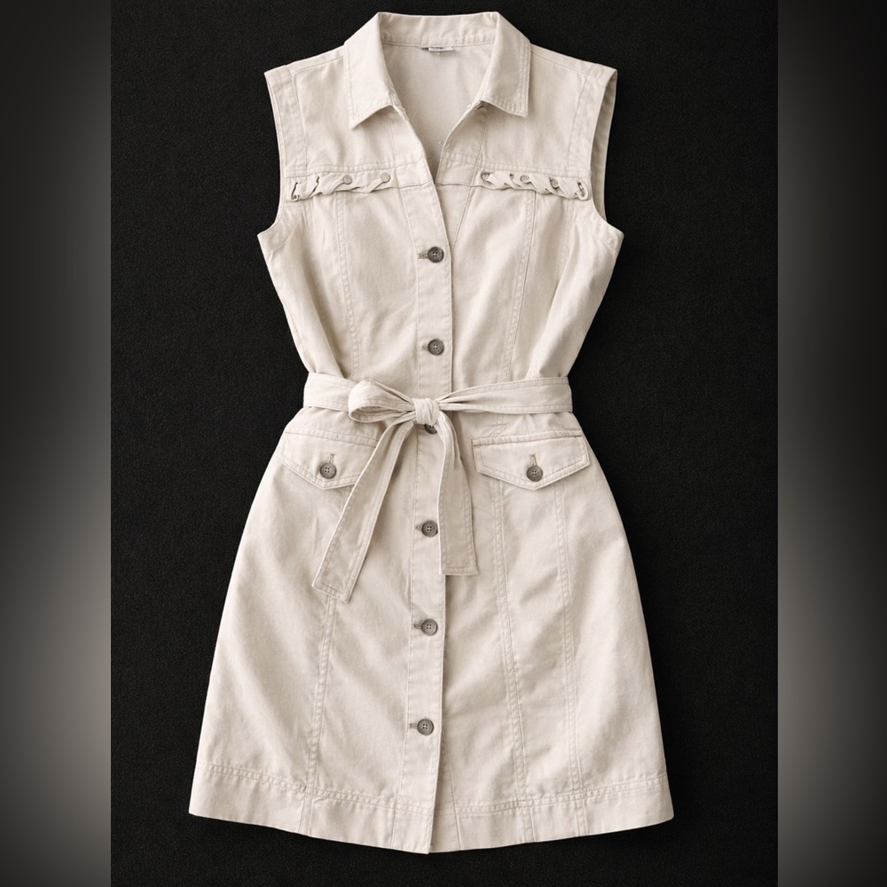 White House Black Market Beige Utility Button Front Dress Size 8